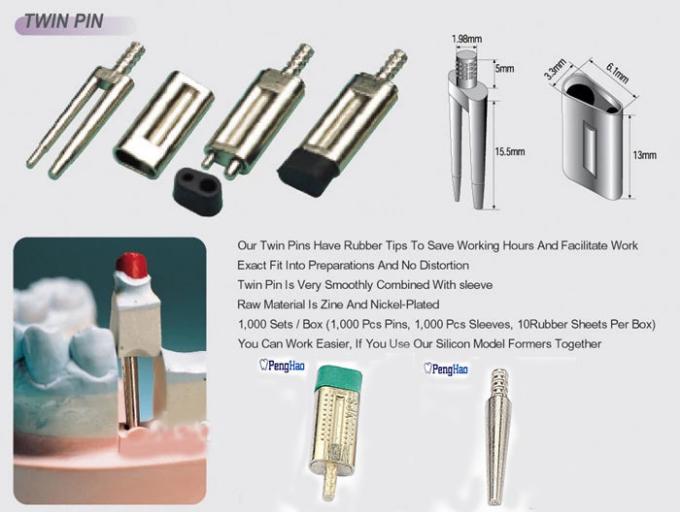 Precise Fitting Dental Lab Twin Pins With Abrasion Resistant Metal Sleeves